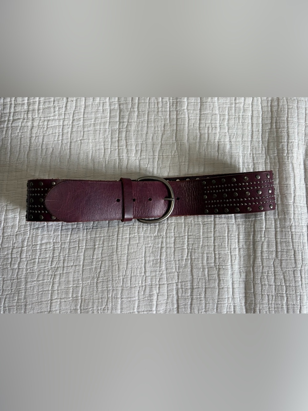 Rough Roses Genuine Leather Studded Belt Burgundy Wide Boho Western Sz S - Picture 2 of 5